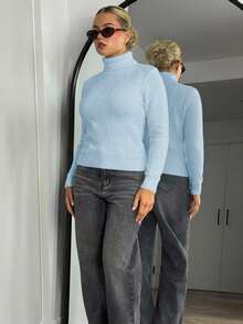 Bethéva 高领保暖内衬修身保暖长袖毛衣，秋冬新品 - 淺藍色 - 查看 5