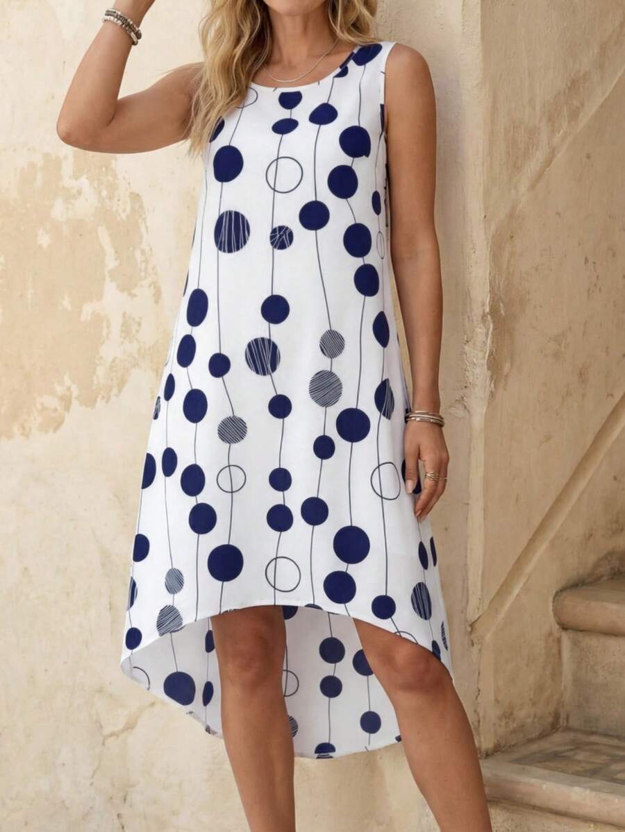 Women Sleeveless Dress, Simple And Fashionable Casual Everyday Wear,Vacation Outfits Women,Polka Dot Dress - Multicolor - View 1