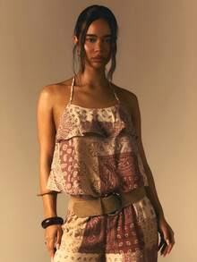 Athîral Women's Casual Vacation Halter Neck Backless Boho Print Top,Vacation Outfits Women,Beach Outfit ,Easter,Summer Tops,Music Festival, Paisley Top Women, Boho Tops For Women - Multicolor - View 5