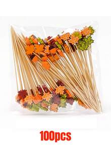 50/100Pcs Bamboo Pick Sweet Daisy Theme Flower Fruit Fork, Party Dessert Salad Stick Cocktail Skewer, Wooden Picks Wedding Birthday Party Supplies - Multicolor - View 16