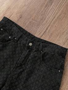 Manfinity Joysei 男士休闲宽松破洞牛仔阔腿短裤 - 黑色 - 查看 4