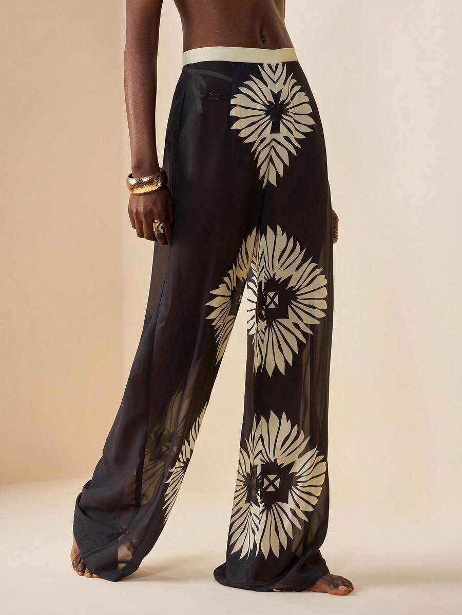 Zivah Women's Floral Print Casual Beach Cover Up & Pants Set - Black - View 1