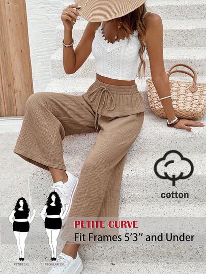 SHEIN PETITE CURVE CURVE Plus Size New Plus Size Women's Petite Girls Women Solid Color Loose Elastic Waist Casual Pants, Suitable For Commuting,High-Waisted Makes You Look Slimmer And Your Legs Longer, Suitable For Petite Women.High-Waisted Makes You Look Slimmer And Your Legs Longer, Suitable For Petite Women.Suitable For All Seasons And Occasion,Suitable For Petite Girls& Women, Summer Pants Summer Summer Pants Summer Outfits Summer Holiday Outfits Long Summer Pants For Women Spring Outfit ,Wide-Leg Pants,Office Pants,Pants,Elegant Pants,Casual Pants, High-Waisted Slimming Wide-Leg Pants For Summer,Elegant Women's Ceremony Pants ,Elegant Pants For Party,Elegant Pants For Ladies,Elegant Long Pants, Vacation Outfits Women,Holiday Outfits For Women,Summer Holiday Outfits,Summer Vacation Outfits,Casual Pants For Women ,Casual Pants For Women