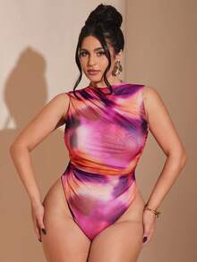 SHEIN BAE 大码女士经典印花连体衣 - 彩色 - 查看 3
