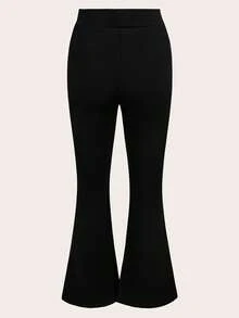 Olithes Solid Flare Leg Pants Fall Cloth For Women - Black - View 2