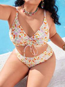 Swim Mod Plus Size Women Random Floral Print Cute Bikini 2-Piece Swimwear Set, Beach, Party, Yacht, Pool, Vacation - Multicolor - View 6