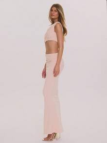 MUSERA Asymmetric Off Shoulder Crop Top And Low Rise Maxi Skirt Set Co-Ord Spring Summer Elegant Wedding Guest Vacation Holiday Occasion Honeymoon Cafe - Khaki - View 3