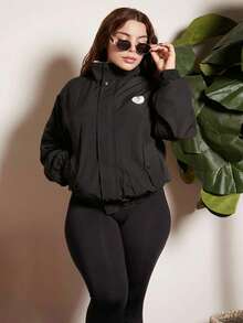 Lupita Cardoza 女式宽松长袖高领拉链图案夹克 - 黑色 - 查看 1