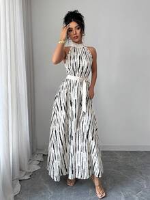 Modelyn Đầm nữ không tay in họa tiết, thắt eo - Nhiều màu - Xem 6