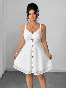 SHEIN Clasi Women's Solid Color Button Fashionable Chic Party Gym Dress Brown Summer - White - View 1