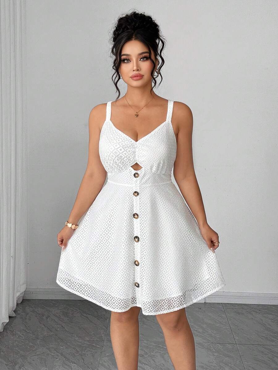SHEIN Clasi Women's Solid Color Button Fashionable Chic Party Gym Dress Brown Summer - White - View 1