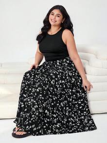 Solflare 大码女式纯色背心和碎花迷你裙两件套，春夏款 - 彩色 - 查看 4