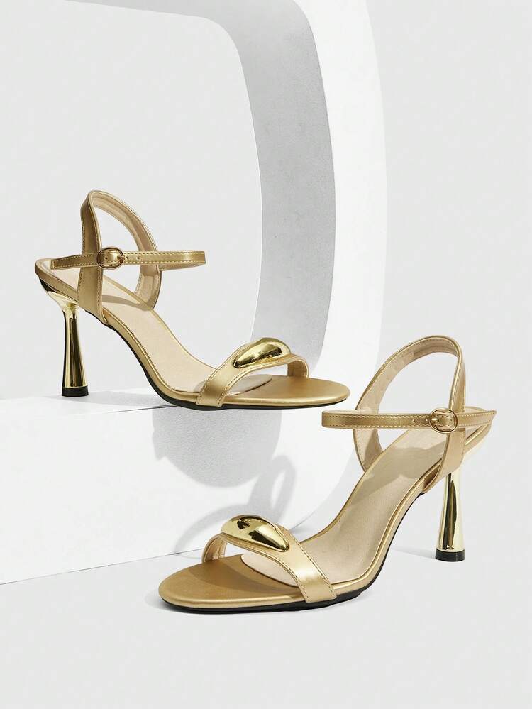 CUCCOO SZL Women's Metal Decor Buckle Design Fashionable Elegant High Heel Sandals