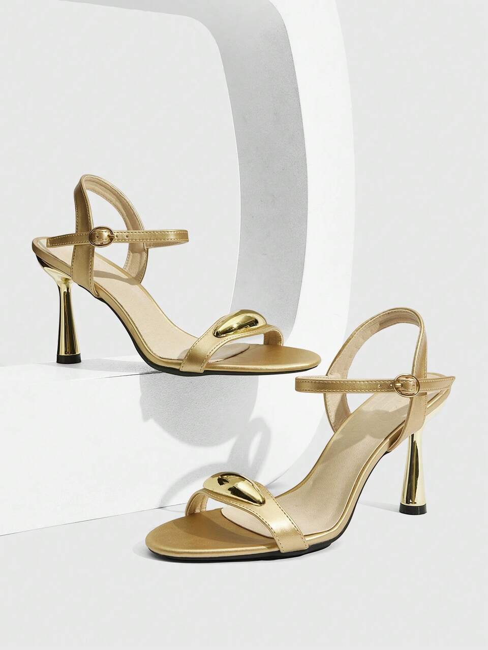CUCCOO SZL Women's Metal Decor Buckle Design Fashionable Elegant High Heel Sandals Summer Shoes
