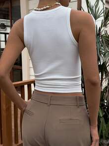 DAZY 夏季无袖圆领修身女式背心 - 白色 - 查看 7