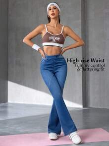 Flexra Women's Casual Washed Slim Fit Flare Jeans - Blue - View 4