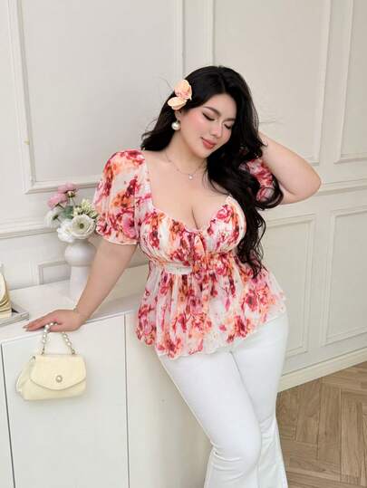 Vibekara New Elegant Vacation French Cute Sweet Princess Style Textured Fabric Bow Decor Petal Sleeve Shirt, Waist Cinching Slim Fit Top For Summer