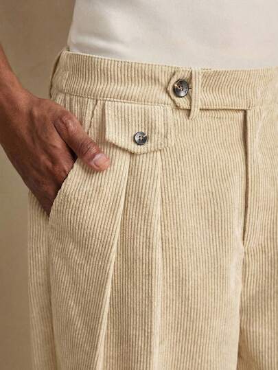 Business Casual AKNOTIC Men's Coffee Color Solid Corduroy Straight Leg Pants, Suitable For Christmas Party, Commute, Business, Autumn/Winter, Boyfriend Gift, Holiday Warm