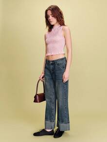 lacRébo 粉色褶皱条纹无袖上衣 春夏 - 橘色 - 查看 5