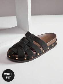 SHUZIA Zuecos de estilo romano vintage de ajuste ancho y tejidos para mujer - Negro - Ver 7