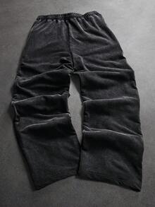 SLATEMANN 男士纯色抽绳腰带口袋直筒宽松休闲运动裤 - 黑色 - 查看 2
