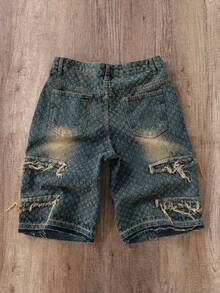 Manfinity Joysei Men's Faded Casual Loose Fit Denim Shorts - Medium Wash - View 2