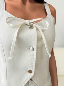 SHEIN Top & Skirt Two Pieces Denim Set - White - View 5
