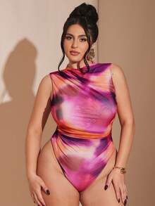 SHEIN BAE 大码女士经典印花连体衣 - 彩色 - 查看 6