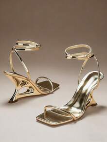 SHUZIA Minimalistiska, sexiga sandaler med kilklack för kvinnor - Guld - Visa 7