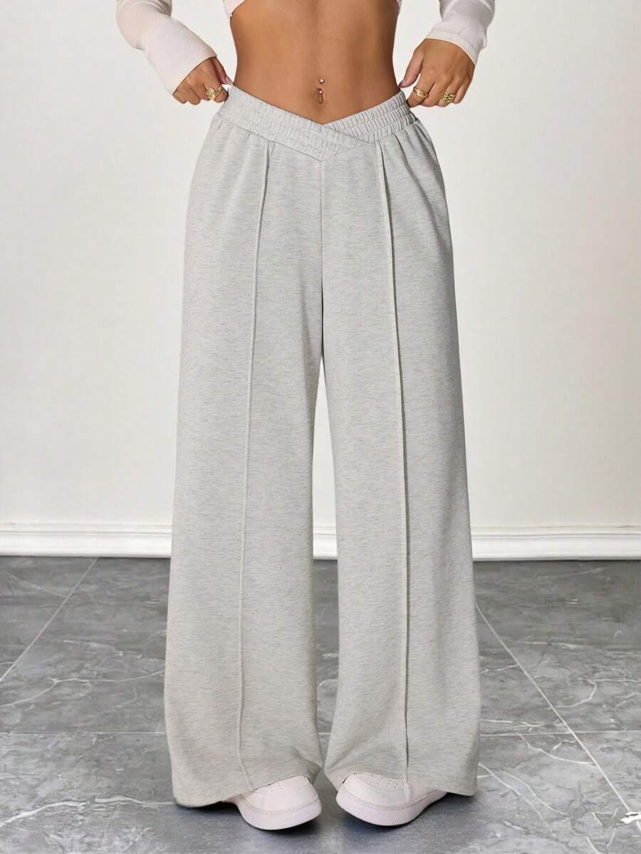 SHEIN PETITE Quần dài thể thao ống rộng không đối xứng màu trắng mùa xuân Quần váy tốt nghiệp, trang phục trở lại trường, tốt nghiệp, trang phục giáo viên dành cho nữ, trở lại trường - trắng - Xem 1