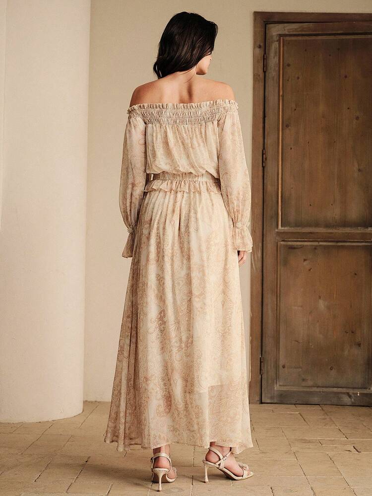 Women's Elegant Embroidered Off-Shoulder Ruffle Hem Dress