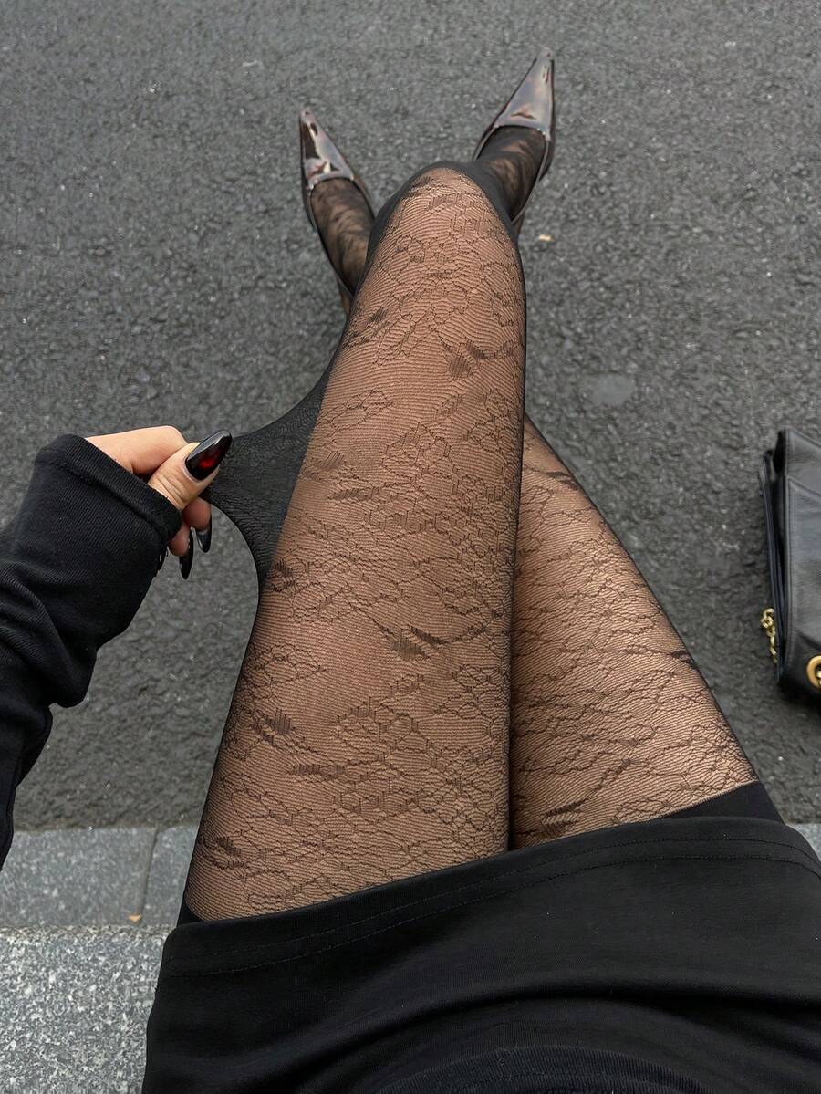 DAZY Women's Fashion Sexy Lace Patchwork Leggings - Black - View 1