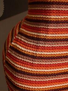 SHEIN ICON Women's Plus Size Summer Holiday Bohemian Burnt Orange Colorful Striped Knit Dress,Retro Boho Elegant Vacation Backless Tie-Up Tassel Bodycon Dress - Multicolor - View 7