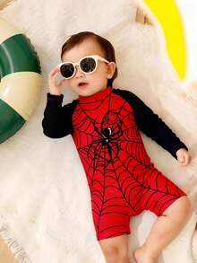 Baby Boys Printed Long Sleeve Zipper One-Piece Swimsuit, Summer Beach Holiday Baby Boy Clothes Halloween Toddler Long Sleeve Swimsuit Toddler Boy Swimming Suit Toddler Boy Rashguard Baby Boy Rash Guard Toddler Boy Swim Wear Toddler Swimsuit Toddler Boy Rash Guard Toddler Rashguard Swimsuit Baby Boy Swim Rashguards Toddler Boy Swim Suit Long Sleeve - Multicolor - View 7