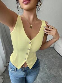 Elenzga 2025 Spring & Summer New Fashion Casual Slim Fit V-Neck Sling Tank Top - Yellow - View 7