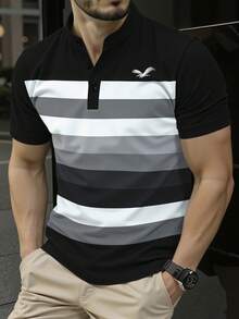 Manfinity Mode Áo Polo cổ Henry màu trơn thời trang dành cho nam giới, trang phục thiết yếu hàng ngày. - màu đen - Xem 1