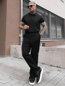 Artur Kramer HUODA Men's Summer Business Cooling Collar Casual Vacation Polo Shirt Short Sleeve T-Shirt - Black - View 1