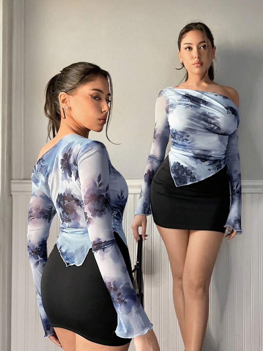 Firerie Women's Asymmetrical Hem T-Shirt,For Commuting, Elegant, Sexy, Vacation, Beach, Hawaii, Romance, Dating, Party, Wedding,Concert, Performance Costume, Wedding Season, Back To School Season, Valentine's Day,Daily