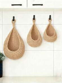 1PC Bohemian Woven Teardrop Wall Hanging Basket Storage For Kitchen Fruits Vegetables Home Decor Organizer Plant Holder Farmhouse Style - Khaki - View 4