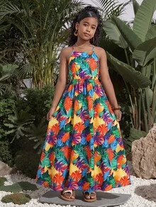 SHEIN Tween Girls' Loose Floral Print Sleeveless Casual Dress - Multicolor - View 2