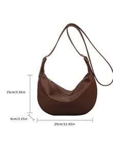 Arave Versatile Fashion Casual Distinctive Design Minimalist Solid Color Zipper Shoulder Saddle Bag, Large Capacity For Commuting - Brown - View 6