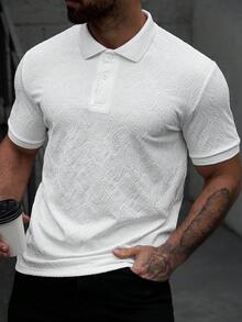 Manfinity Homme Men's Casual Solid Color Cashew Texture Short Sleeve Polo Shirt, Summer Men Casual White Sets White Polo Shirt For Men Men White Tops Mens Golf Shirt Old Money,Daily Leisure, Weekend Trips, Outdoor Activities, Travel Expeditions, Relaxed Work Environments Or Semi-Formal Occasions, Boyfriend/Husband Gift, Anniversary /Birthday Gift Party Summer Vacation Holiday,Wedding,Spring To Summer Men Cruise Outfit Yacht Outfit Men Men Beach Outfit - White - View 6