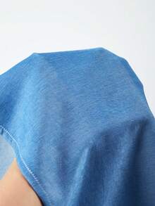 Teen Girls Knit Crew Neck T-Shirt With Denim Effect Woven Patchwork Dress - Multicolor - View 8