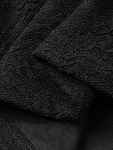 Dazy Plus Elastic Fitted Lace Long Sleeve Cropped Turndown Collar Cardigan Sheer Black T-Shirt Going Out Tops Women - Black - View 2