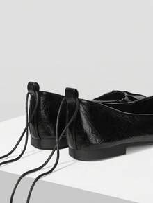Zapatos planos de mujer con cordones de ballet desmontables - Negro - Ver 4