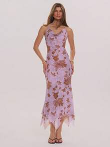 MUSERA Đầm maxi dài cổ yếm, dáng suông, chất liệu chiffon in hoa, thích hợp cho mùa xuân hè, thanh lịch, dự tiệc cưới, kỳ nghỉ, lễ hội, tuần trăng mật, quán cà phê. - Nhiều màu - Xem 1