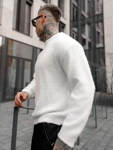 Artur Kramer ANDREILEE 韩版秋冬毛绒圆领毛衣，男女皆宜的返校穿搭，宽松针织套头衫，时尚 - 白色 - 查看 2