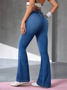 Flexra Women's Casual Washed Slim Fit Flare Jeans - Blue - View 3