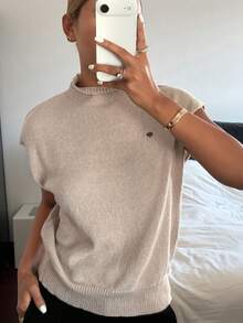 DAZY 女士立领修身无袖针织毛衣 - 卡其色 - 查看 3