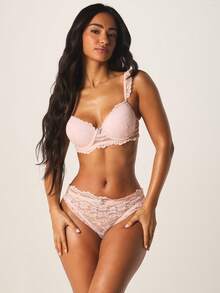 Missguided x Playboy Women's Lace Lingerie Set Two Piece Bra And Panty Set Intimate Underwire Push Up Bra With Matching Bottom Delicate Floral Lace Design Valentine's Day Anniversary Special Occasion - Pink - View 1
